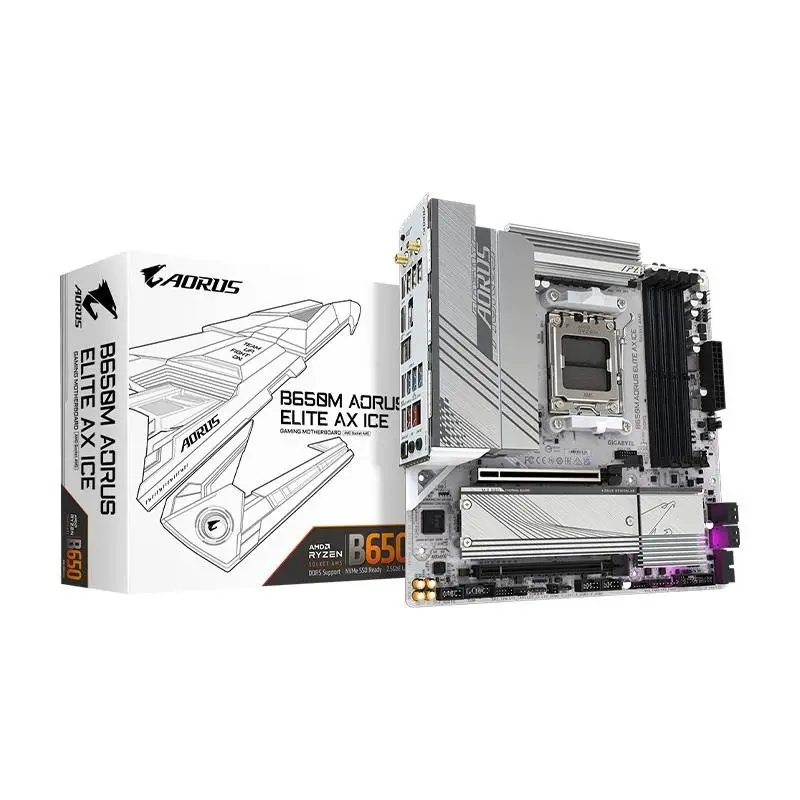 Top B650M ELITE AX ICE Micro-ATX AMD B650 DDR5 192GB DDR5 8000 (OC) MHz M.2 Wi-Fi 6E Socket AM5 Motherboard