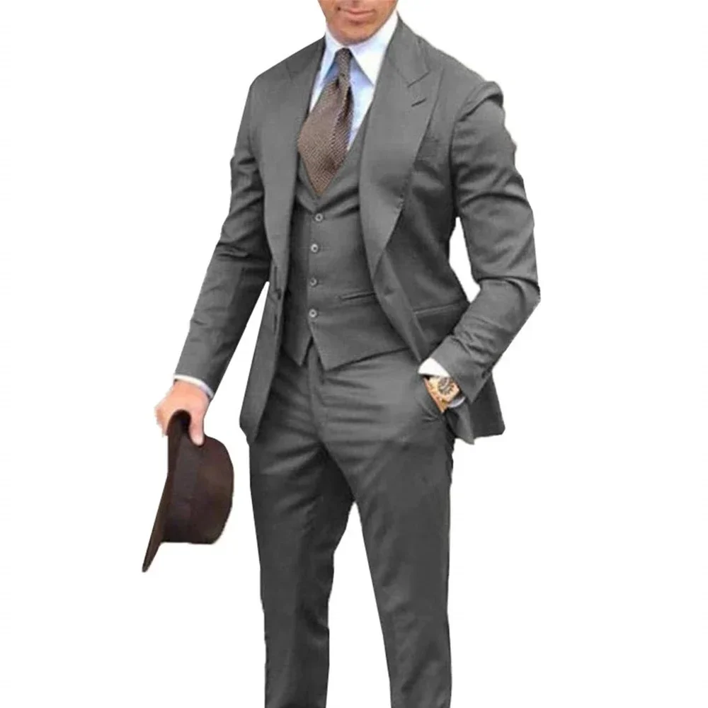 

Elegant Wedding 3 Piece Jacket Vest Pants Sets for Business Party High Quality Gray Men Suits Slim Fit Men Clothing