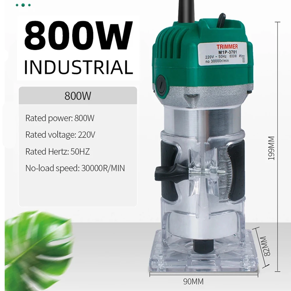 Woodworking Electric Trimmer Manual Engraving Machine Wood Milling Carving Slotting Trimming Machine Wood Router 800W 30000rpm