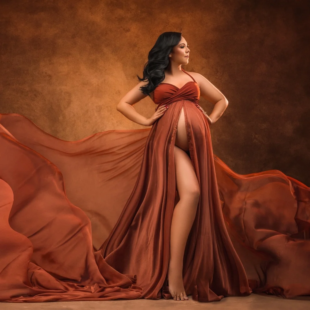 

Flowy Prom Dresses High Slit Maternity Photoshoot Dress Customized Empire Waist vestido de novia Photography Props