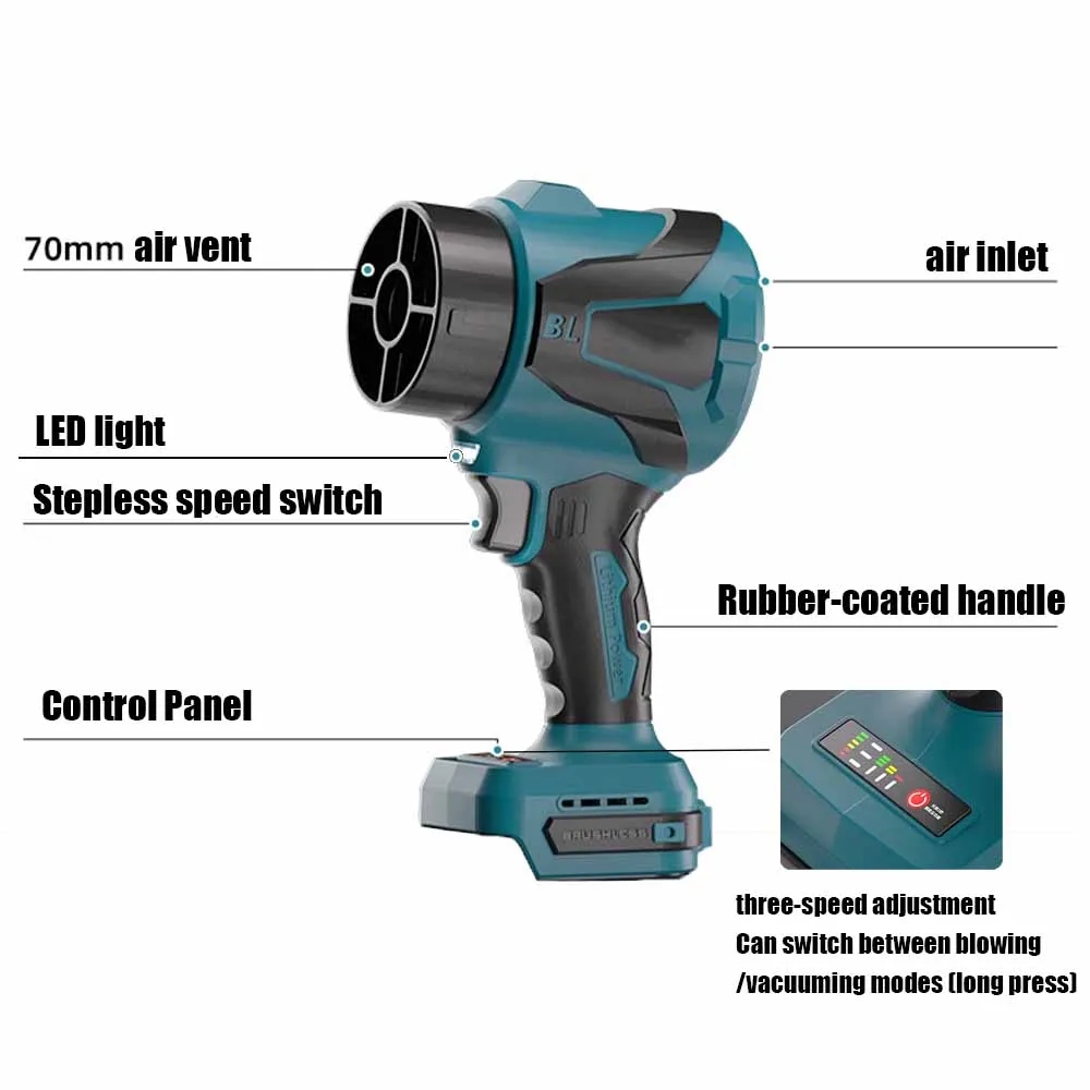 Kipas Turbo untuk Baterai Dewalt 20V Peniup Udara Kuat Kipas Jet Turbo Maks 1000G Kemudiannya Kemoceng Daun Alat Listrik Genggam untuk Makita