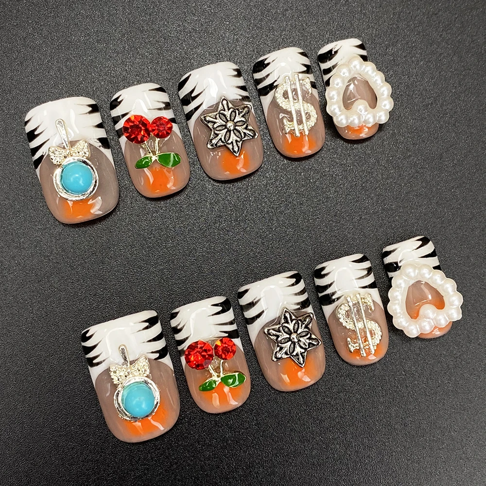 

Гламурные, прочные, многоразовые, ручной работы акриловые ногти для салонов, индивидуальный дизайн, глянцевые, в стиле Y2K, INS, стильные, 10 шт., гель, 20 мм, ручная работа