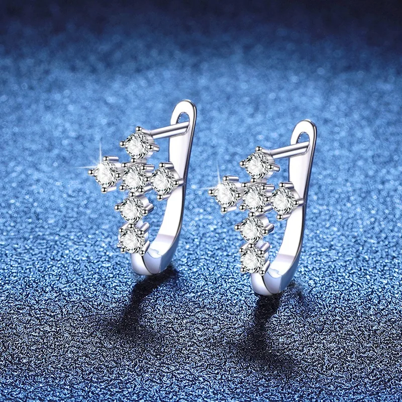 

S925 Sterling Silver Cross Moissanite Earrings U Shape Clip On Ear Climbers Trendy Unisex Jewelry Gift for Men Women