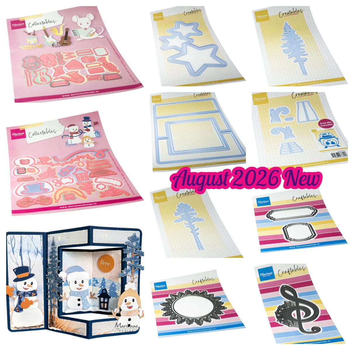 Marianne Design Natal Boneco de Neve Rato Instrumento Musical Matrizes de Corte Pinheiro Estrela Borda de Moldura Álbum de Diário Artesanal Agosto 2026
