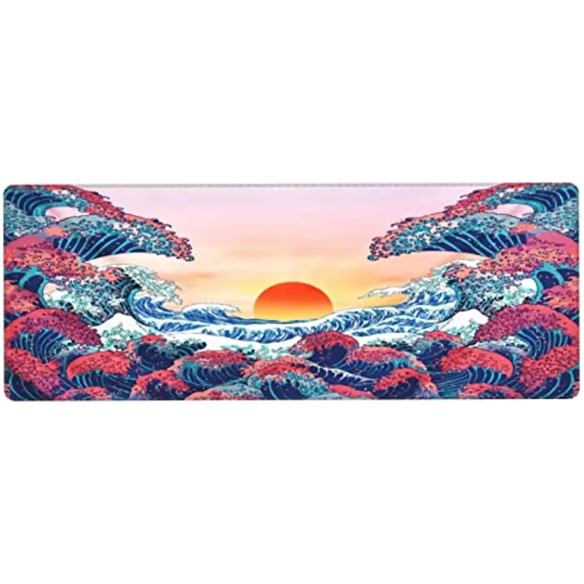 Retro Japanese Wave Sunrise pad Non Slip Rubber Base Mouse pad Sewn Edge Table pad Extended Mouse pad 31.5 x 11.8 inches