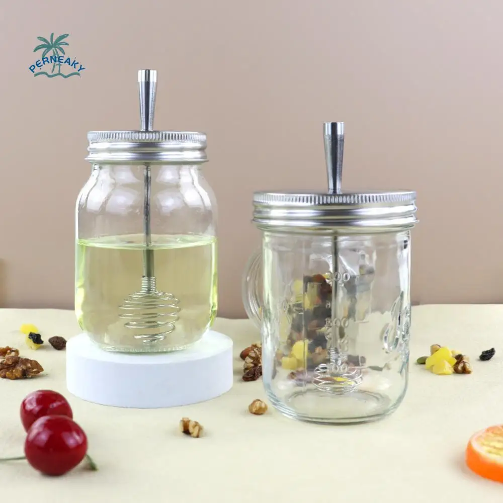 

Creative Detachable Hoop Lid Honey Dipper Lid 304 Stainless Steel 70/86MM Honey Stirrer Lid Rust-proof Spiral Mason Jar Lid Jam