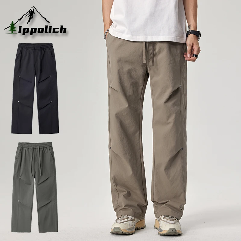

IPPOLICH American Style Mens Workwear Pants Spring Loose Casual Straight Trousers Autumn Outdoor Travel Paratrooper Casual Pants