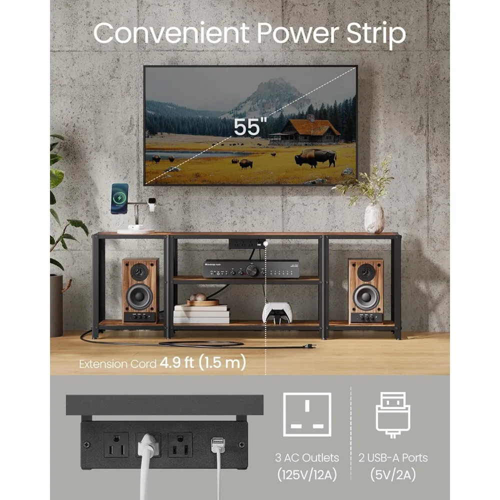 

Развлекательный центр с открытыми полками, розетками и светодиодной подсветкой; Стол управления телевизором в гостиной