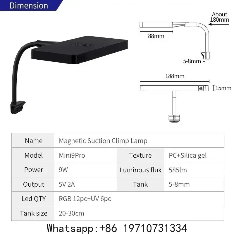 WEEK AQUA Mini 9 Pro  USB aquarium light Plant Grow Full spectrum LED Ecology Microlandscape light Nano aquarium light