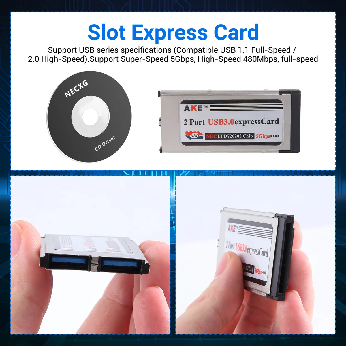 High-Speed Dual 2 Port USB 3.0 Express Card 34mm Slot Express Card PCMCIA Converter Adapter for Laptop Notebook