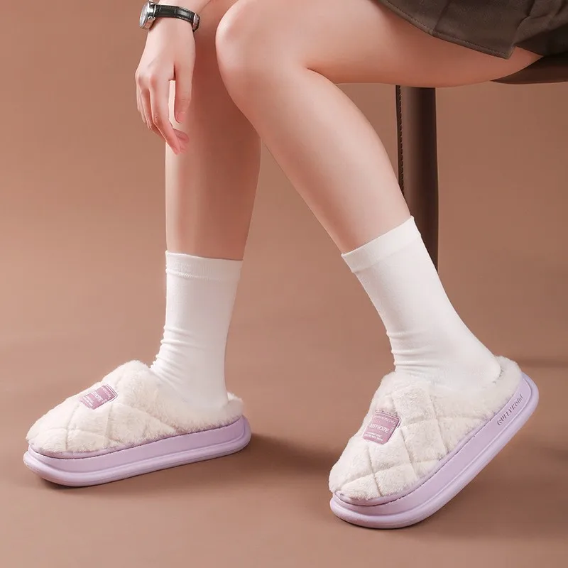 

Gacimy Winter Fur Fluffy Slippers For Women Comfort Soft Sole Fuzzy Slides Cotton Slipper Couple Indoor Warm Plush House Slipper