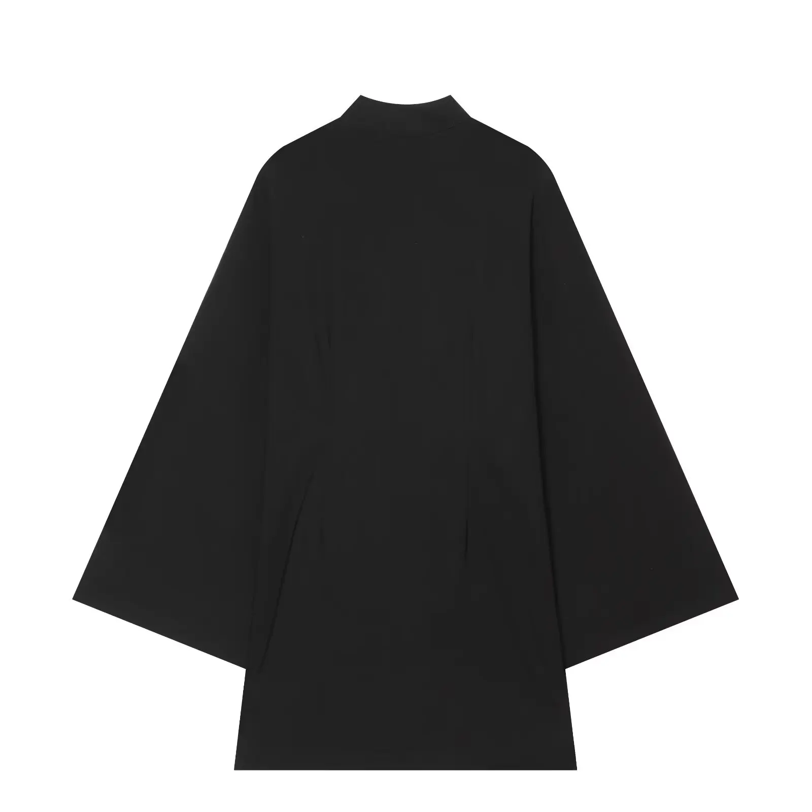 BSAY 2026 Autumn New Chinese Retro Style Women Stand Collar Frog Button Mini Dress Wide Flare Sleeve Straight Loose Short Dress