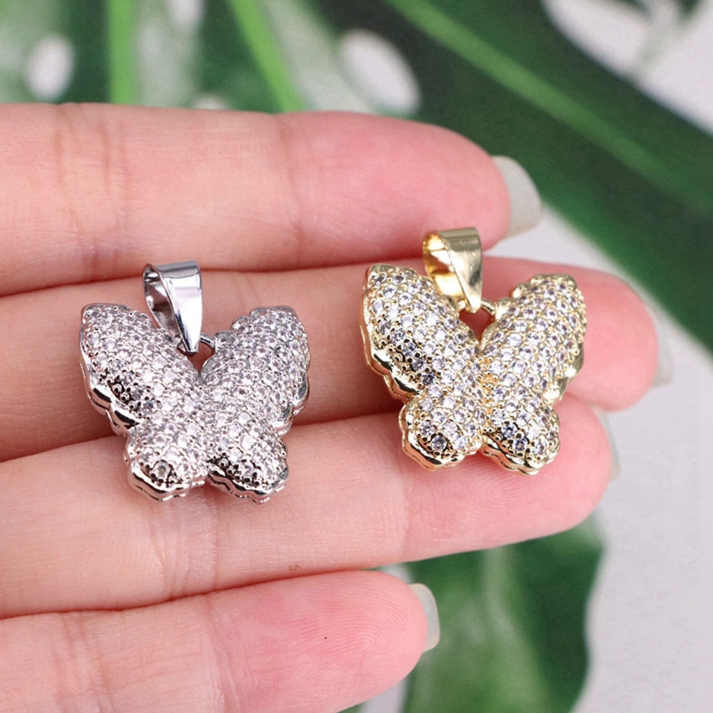

2pcs-20*18mm Butterfly Charm for Women Jewelry Making Bling Cubic Zirconia Paved Pendant for Necklace Handmade Accessory Supply