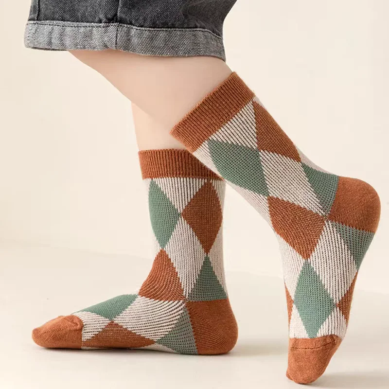 Baby Photographic Children's Socks Autumn Winter Socks Double Needle Cotton Socks Calf-Length Boys Girls Warm Sock 3 Pairs pack