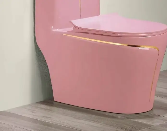 

New Sanitarios Inodoros Wc Gold Line Design Bathroom Ceramic One-Piece Gold Pink Colored Toilets Bowl