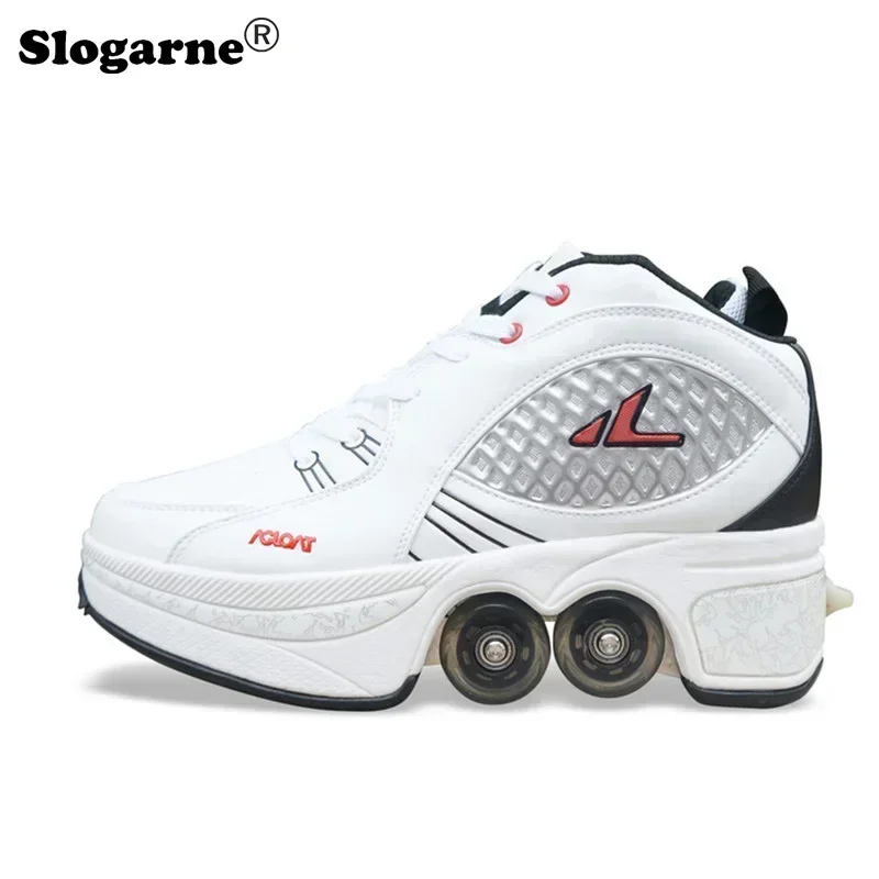 Children Deformation Skate Shoes Roller Skate 4 Wheels Parkour Sports Roller Shoes Boys Girls Roller Skate Unisex Women Sneakers