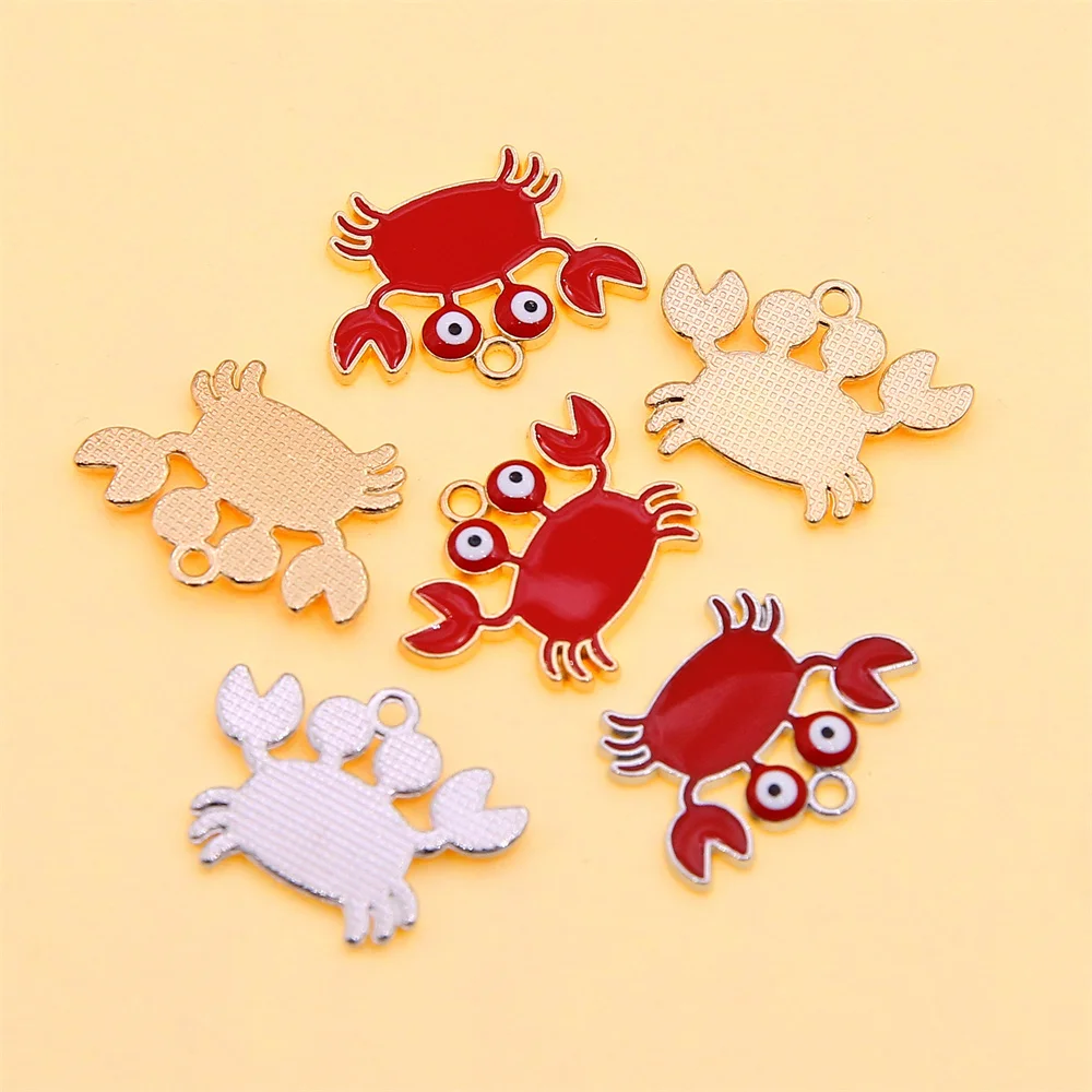 6pcs Enamel Crab Pendant Red Cute Sea Life Suitable for Jewelry Making DIY Bracelet Women Children Earrings Necklace Accessorie