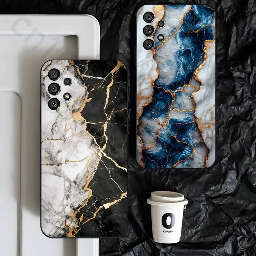 B-Black Gold Marble Art Phone Case for Samsung Galaxy S25 S24 S23 S22 S21 S20 Ultra Plus Cool Frosted Soft Cover Funda
