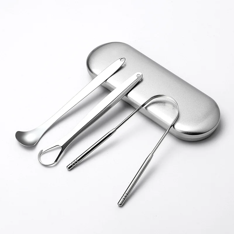 3 unids/set raspador de lengua de acero inoxidable limpiador de lengua de Metal cepillo de lengua reutilizable y ecológico aliento fresco con caja de viaje