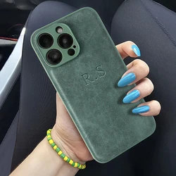 Personalised Customizable Initials Name Phone Case for Iphone 16 15 14 13 12 11 Pro Max Soft Shockproof Lambskin Leather Cover