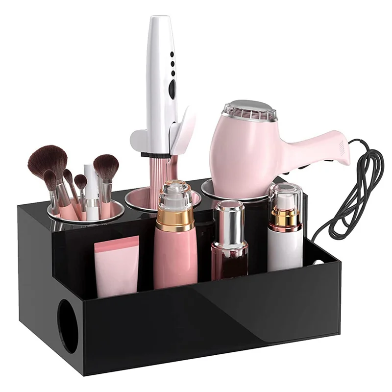 منظم أدوات الشعر من الأكريليك ومجفف الشعر وحامل تصفيف الشعر ومستلزمات التجميل وحامل تخزين مع أكواب متين