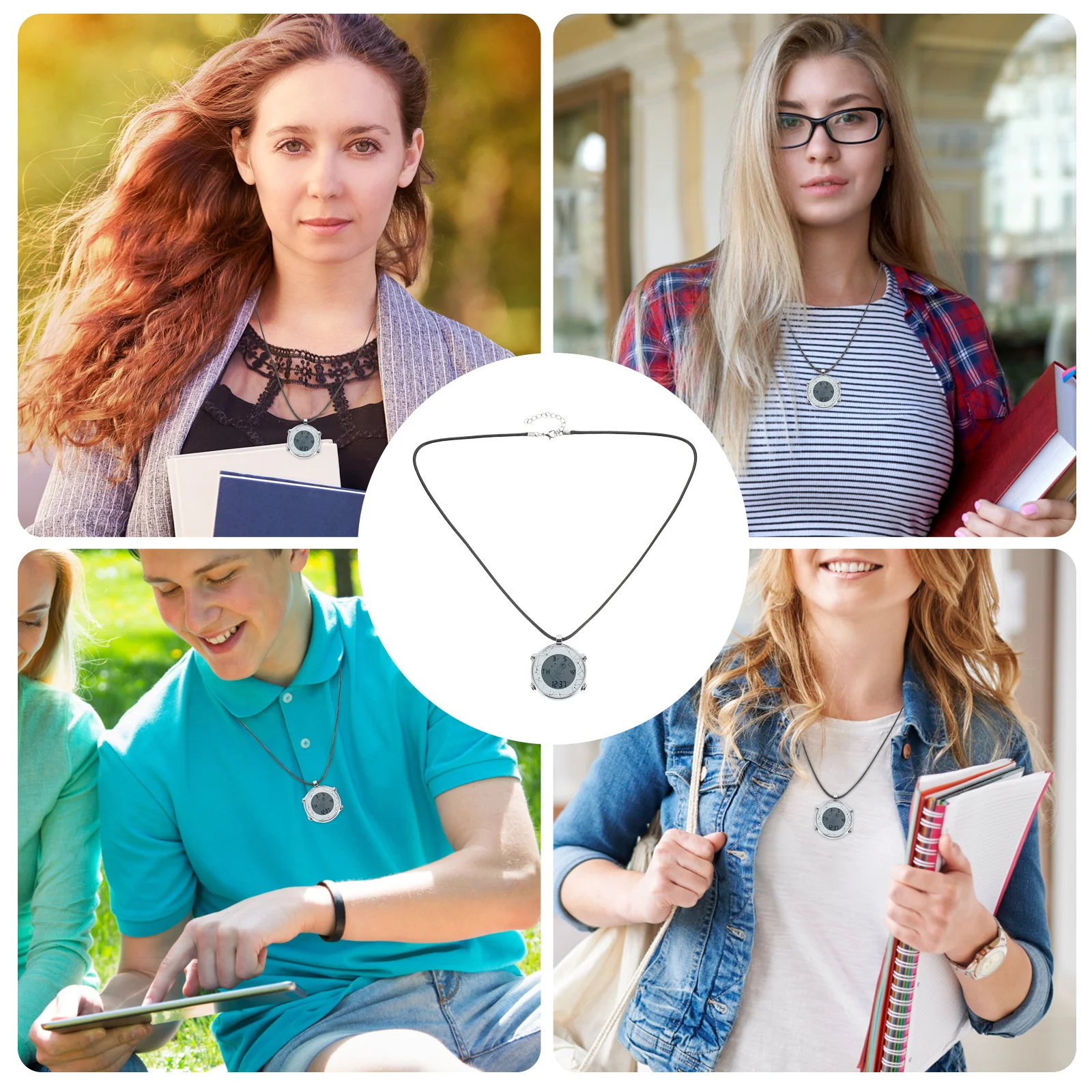 

Electronic Necklace Hanging Watch for Women Men Unisex Retro Keychain Alarm Watch Student Elderly Backpackers Gift Stainless