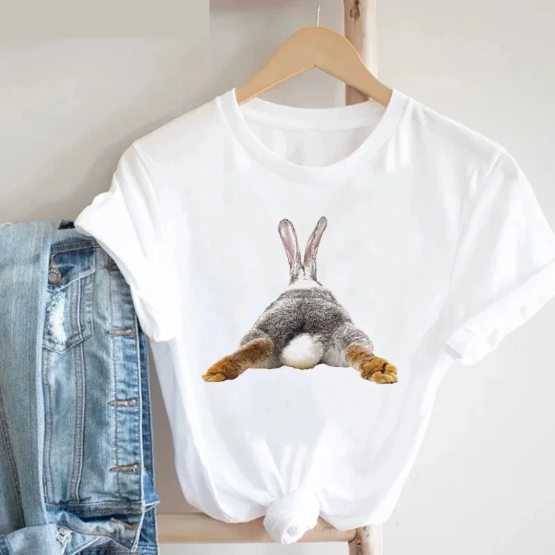 2026 Cute Rabbit Chubby Butt Animal Printed T-Shirt Women Funny Tshirt Femme Summer Tops Harajuku Shirt Female Y2k Tee Clothes