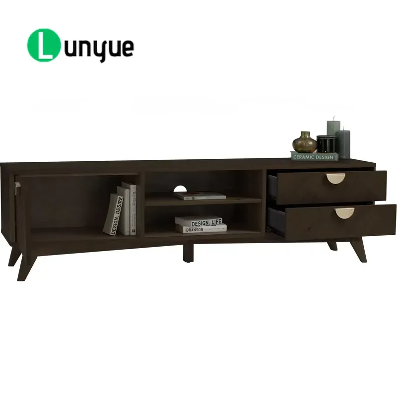 Modern Simple Solid Wood TV Cabinet with 2 Drawers Easy to Assemble for TVs Over 65 Inches Living Room Bedroom Apartment