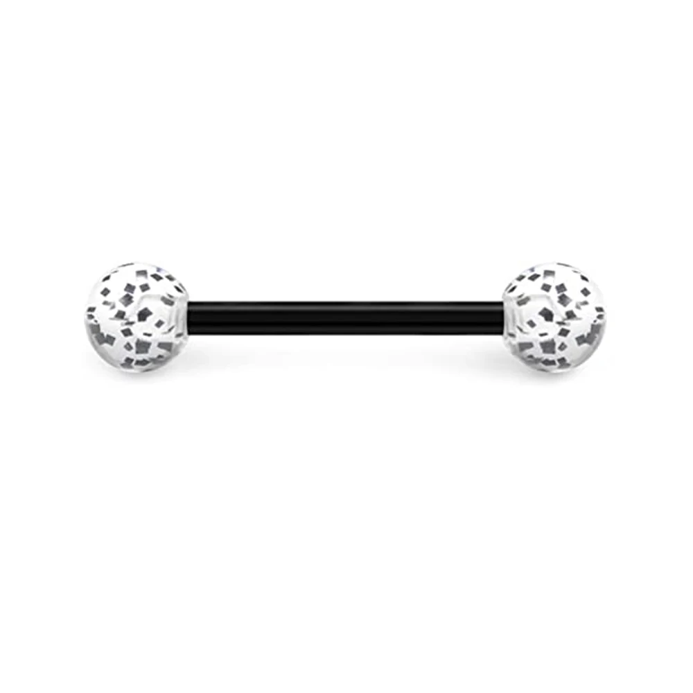 WKOUD 1-4PCS 14G Black Acrylic Balls Tongue Barbell Splatter 316L Stainless Steel Bar Tongue Rings Piercing 16mm