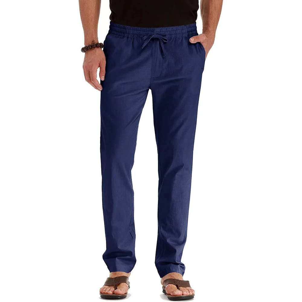 Herren Frühling Sommer Neue Baumwolle Leinen Lange Hosen Urlaub Hawaii Casual Hosen Gerade Bein Leichte Jogginghose