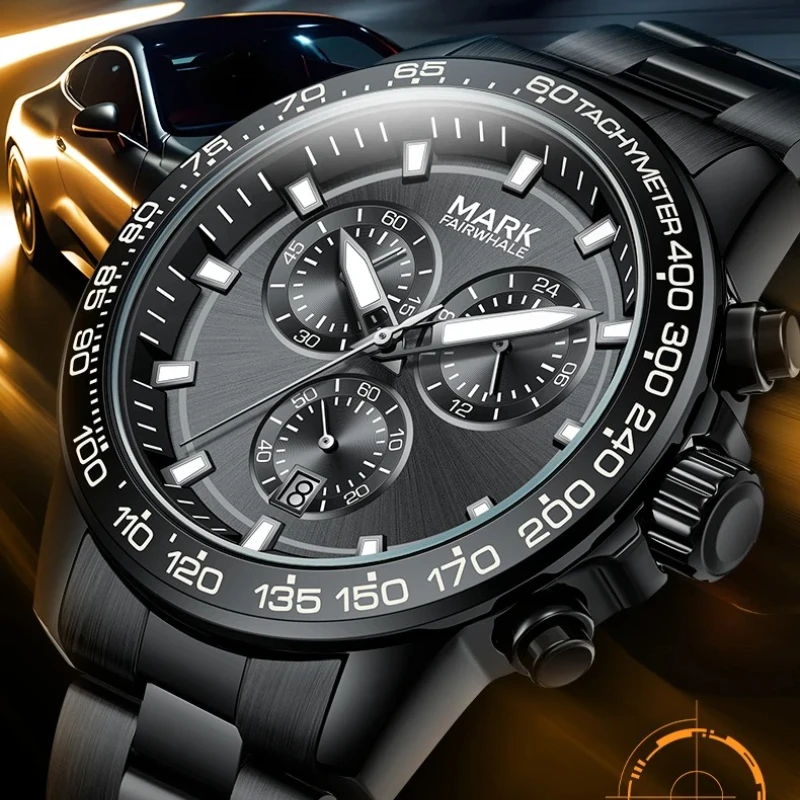 

Mark Fairwhale 5016 Quartz Wristwatches Stainless Steel Watches for Man Calendar Chronograph Waterproof Men Watches Reloj Hombre