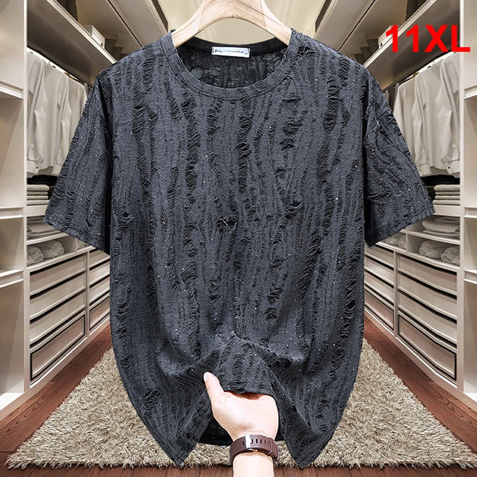 11XL Plus Size T-shirt Men Summer Hold Tshirt Short Sleeve Tops Tees Male Fashion Casual Spot Print Shirt Big Size 10XL 11XL