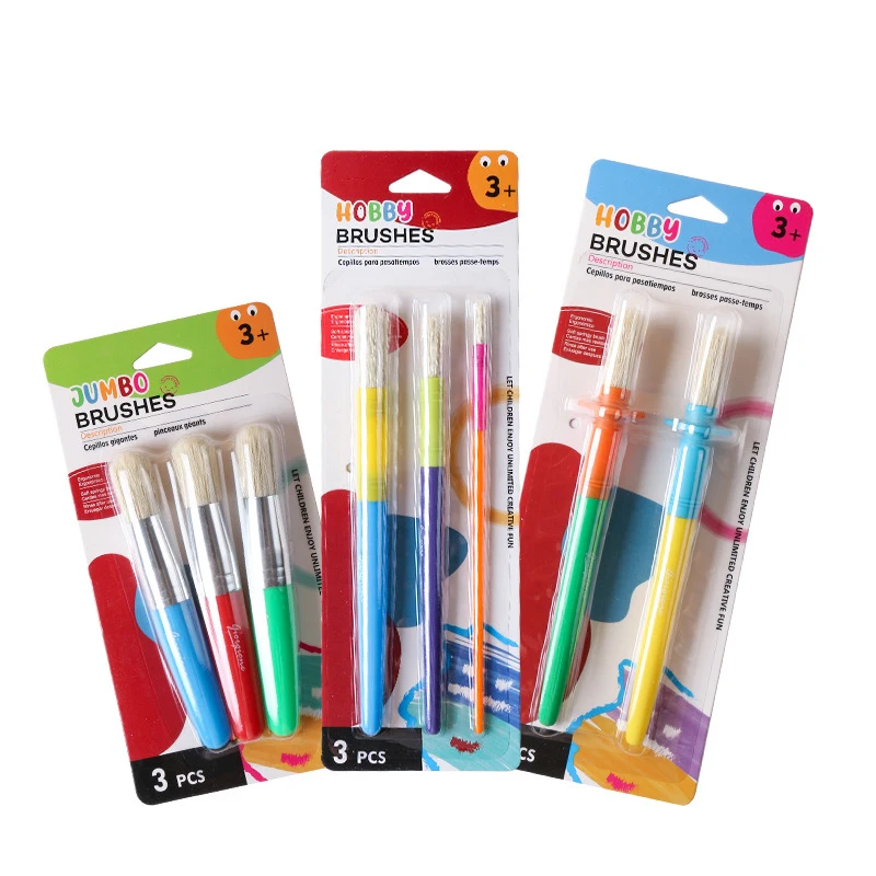 2/3pcs set Children paint brush creative DIY bristle watercolor oil pen thick pole tip flat head Kindergarten painting supplies