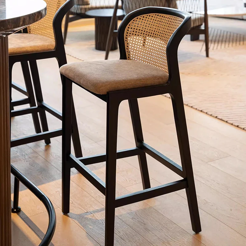 Designer Wood Bar Stools With Back Restaurant Bedroom Minimalist Bar Chairs Modern Aesthetic Sillas Para Comedor Home Furniture