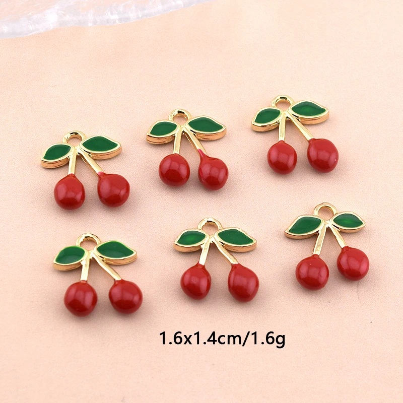 10pcs Alloy Red Small Cherry Enamel Charms Sweet Fruit Pendant For Earring Phone Chain Diy Accessory Y2k Cute Charm