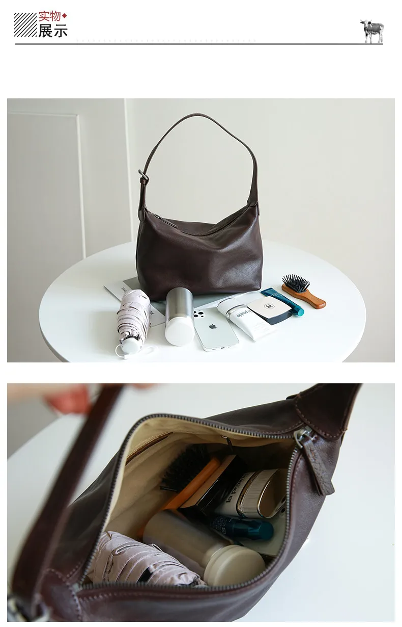 PNDME schlichte, lässige, hochwertige Damen-Umhängetasche aus echtem Leder, modische Outdoor-Reisetasche aus Rindsleder, Damen-Unterarmtasche – Detail 3