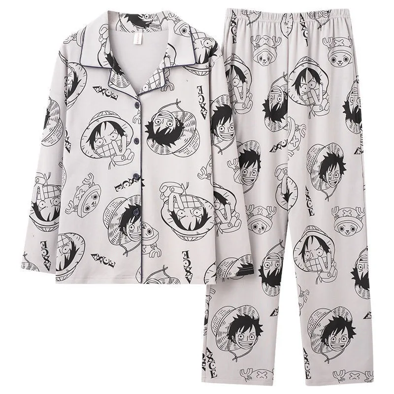 

Anime One Piece Luffy Pajamas Set Soft Comfortable Man Wearing Outside Cotton Loose Pyjama Suit Loose Home Clothes Birthday Gift
