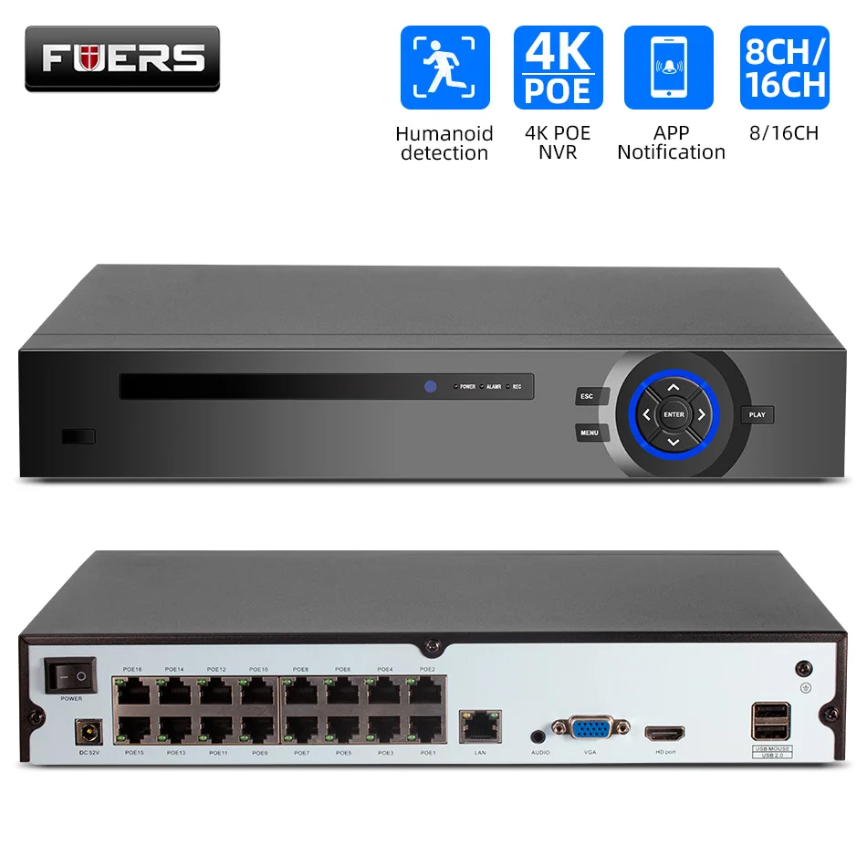 

Fuers H.265 8CH 16CH Poe System Video Surveillance Security System Kit Surveillance CCTV Face Audio Video Recorder