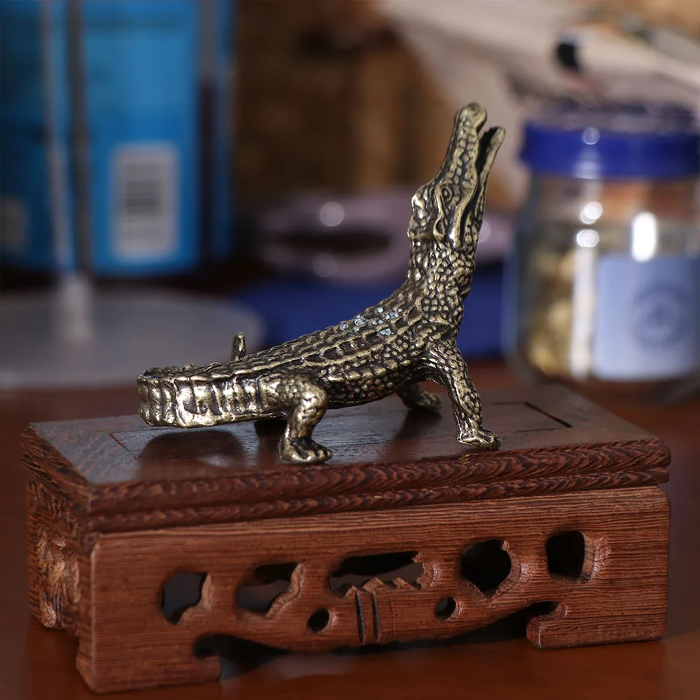 Vintage Antique Bronze Crocodile Brass Exquisite Miniature Figurines Simulated Creative Mini Alligator Statue Home