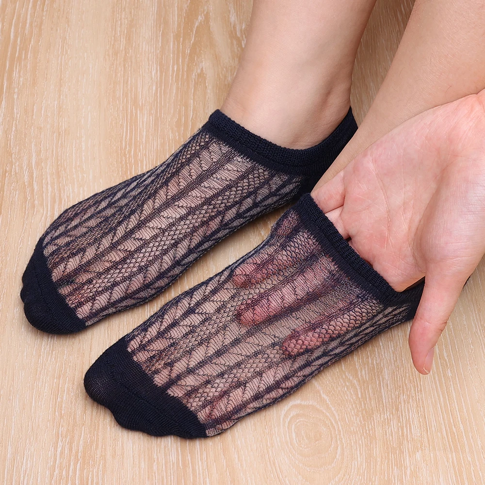 1/5Pairs Men\'s Summer Socks Silicone Non-slip Casual Breathable Mesh Invisible Sock Ultra-thin High Quality Elastic Ankle Socks