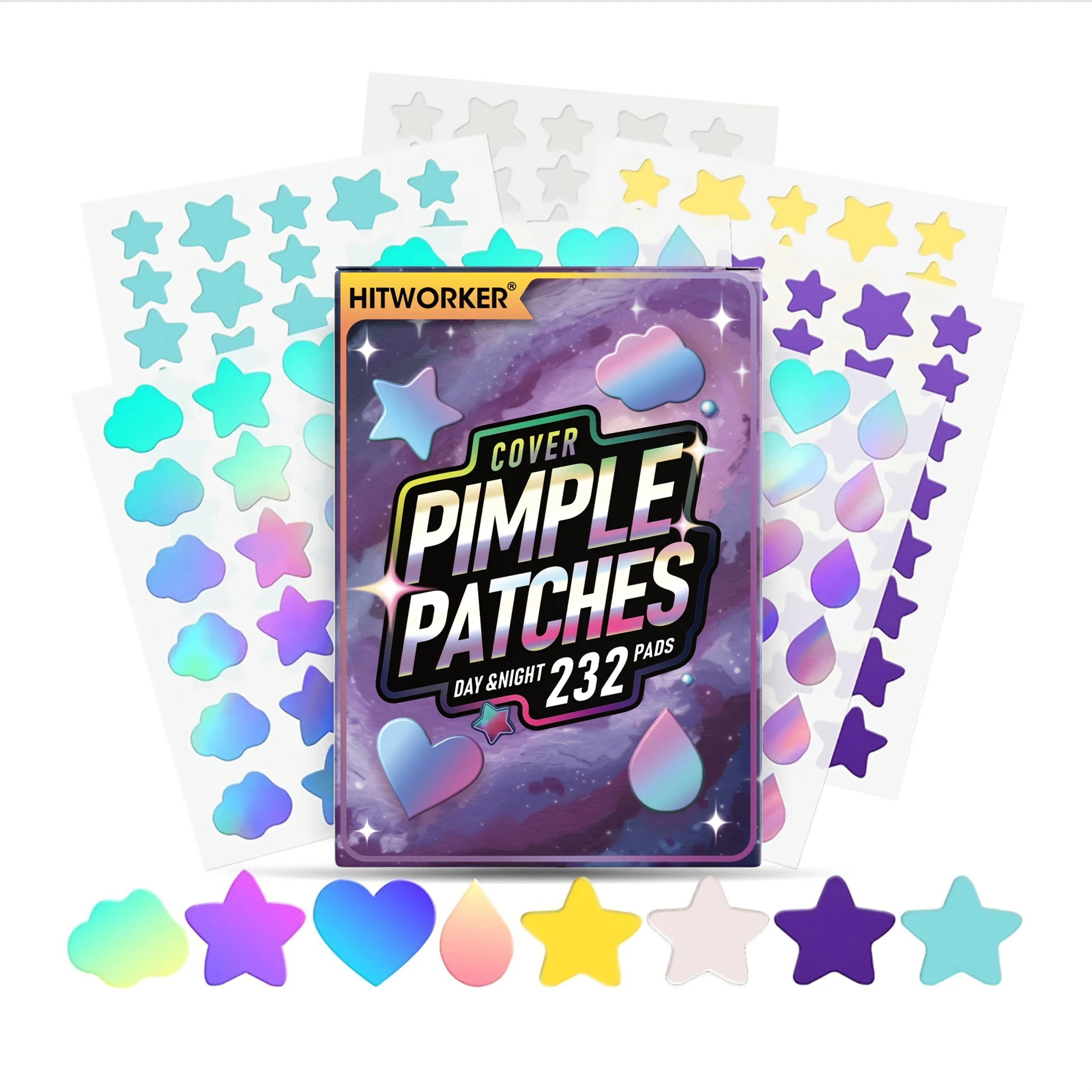 

232pcs Hydrocolloid Acne Strips with Tea Tree Oil, Star and Heart Shaped - Cleans Pores with Odorless Acne Spots