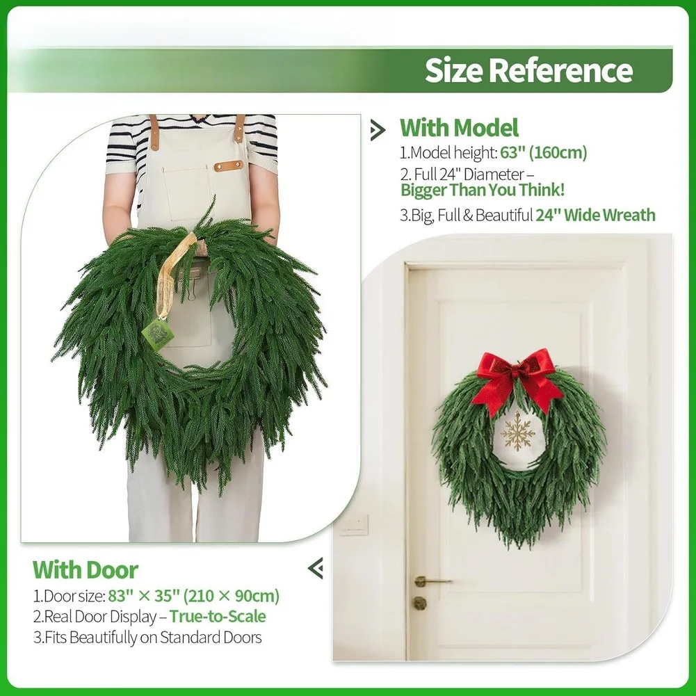 50cm Holiday Wreath Featuring Norfolk Pine Pattern for Indoor Outdoor Use Classic Rural Style Handmade Seasonal Decor
