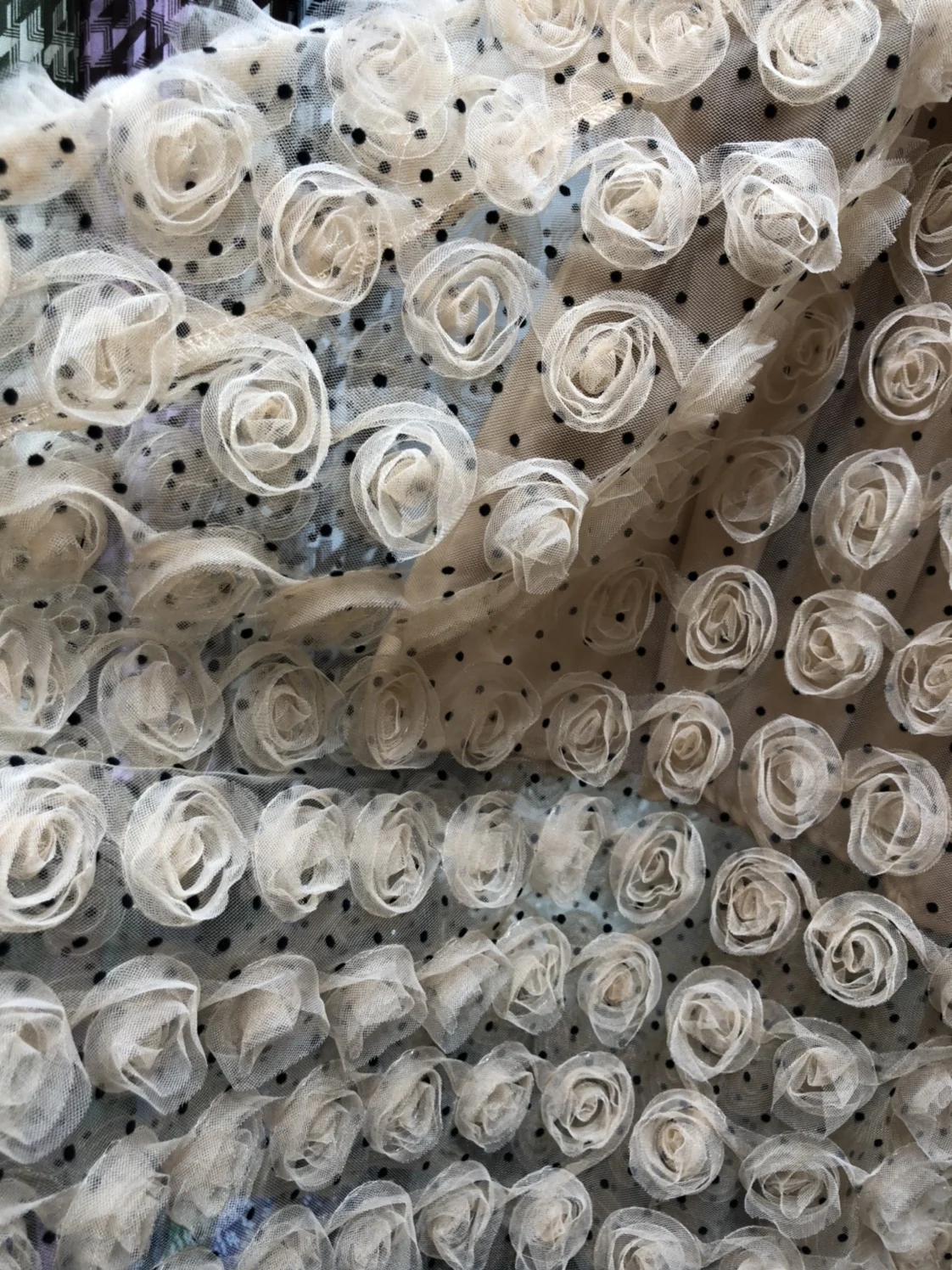Elegant 3D Flower Mesh Long Skirts Heavy Industry Polka Dot Print Elastic High Waisted A-line Skirts Floral Spring Autumn New