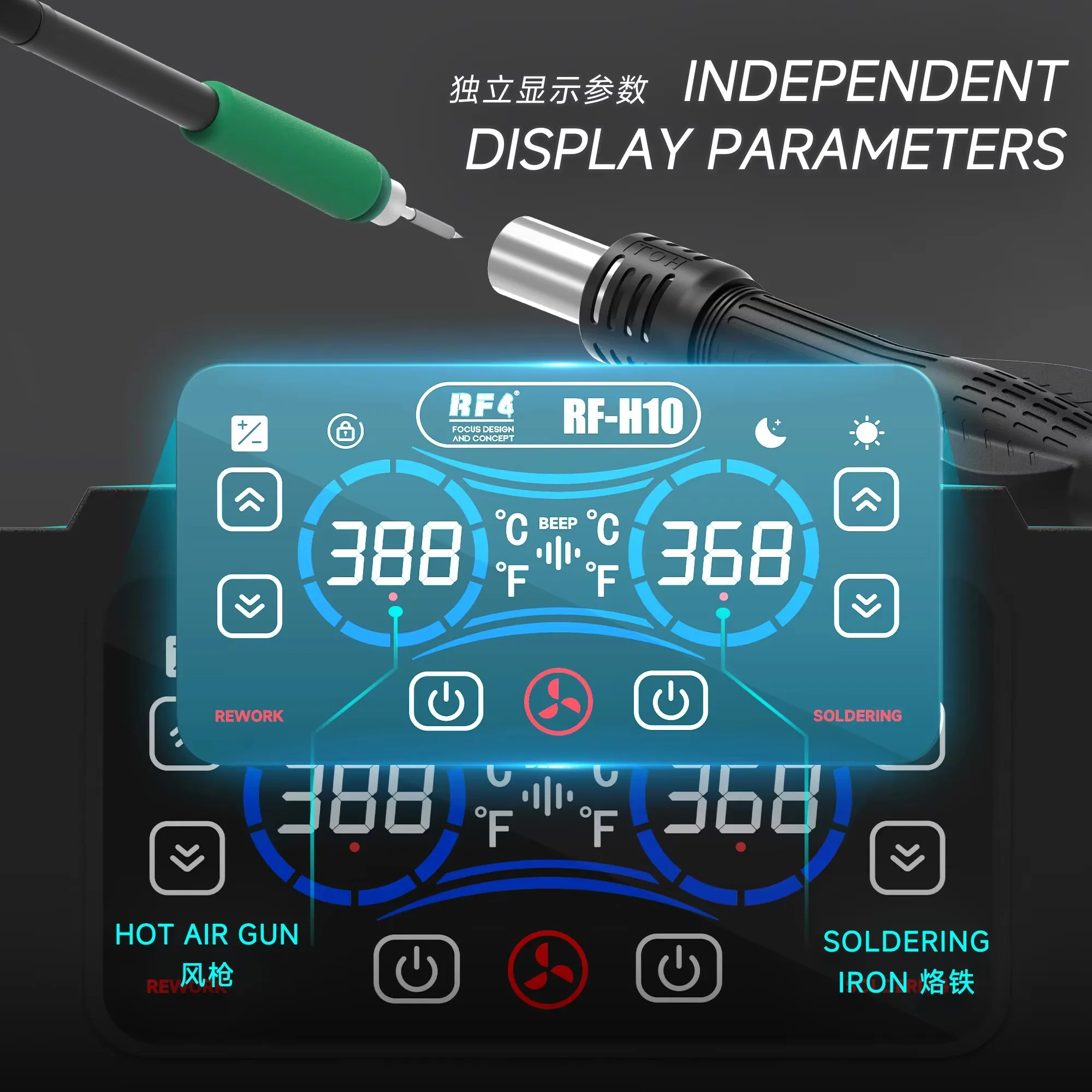 RF4 RF‑H10 Soldering Station Hot Air Gun & C210 Soldering Iron Dual Digital Display Rework Station for Phone PCB IC Repair Tool