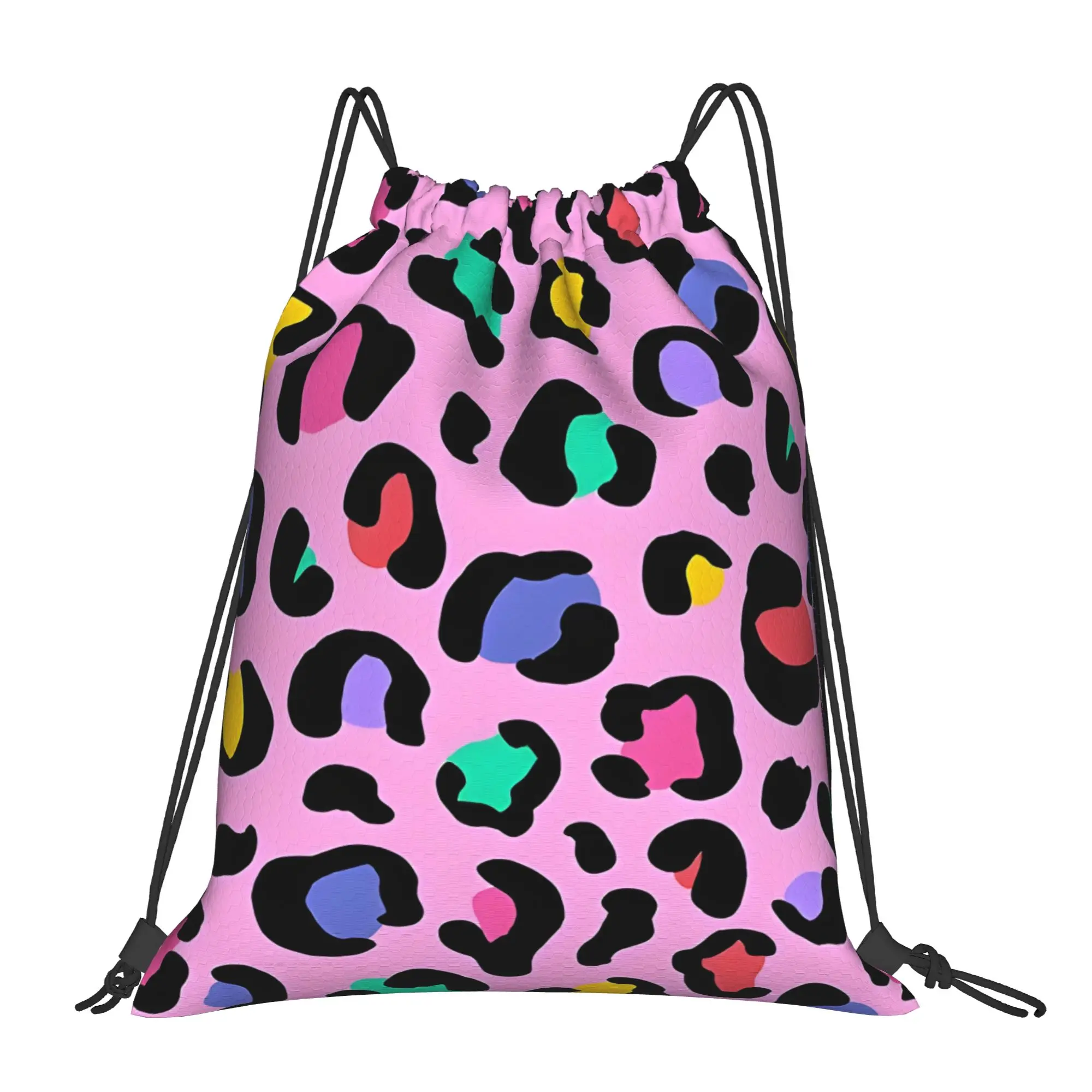 Pink Rainbow Leopard Print  Multi-function Pocket Men Women Storage Backpack Teenager Travel Bag Print Drawstring Bags