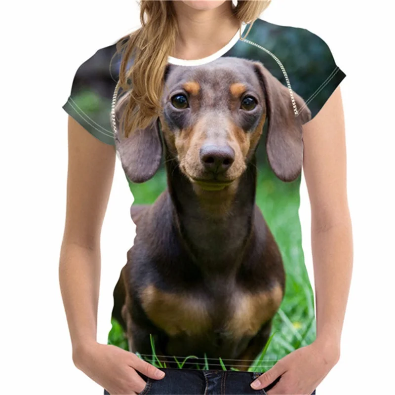 女性のための3D犬のプリントTシャツ,特大の半袖Tシャツ,ファッショナブルなカジュアルTシャツ