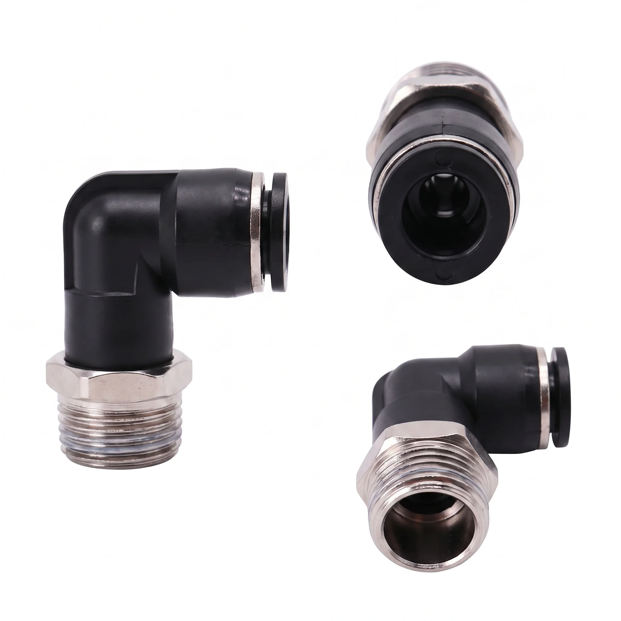 90 Degree Push Fit Copper Air Tube Connector PL4-01 PL6-02 PL8-03 Black Industrial Pneumatic Fitting Multiple BSP Thread Sizes