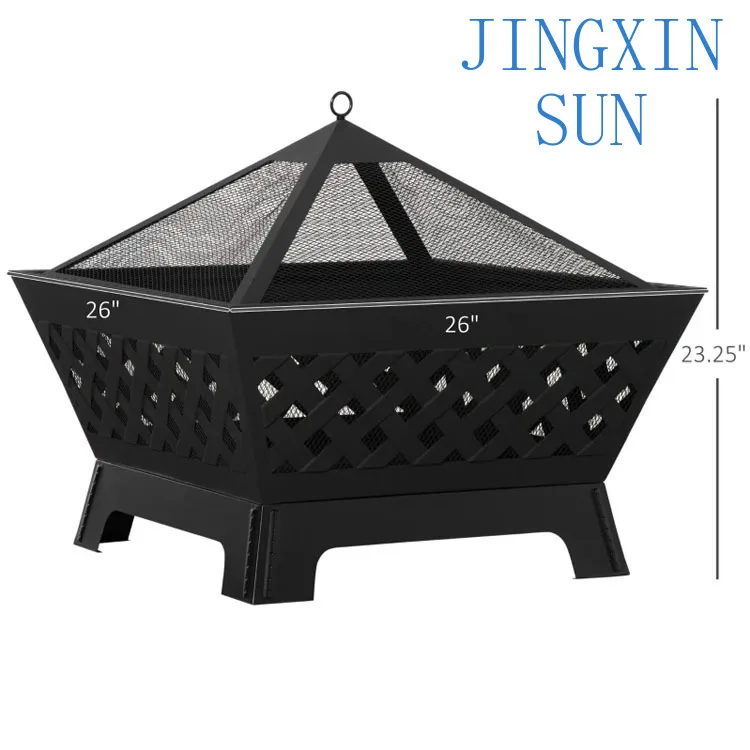 Modern Outdoor Courtyard Backyard Garden Campfire Camping Square Metal Wood Burning Stove Bowl Covered Fire Pit