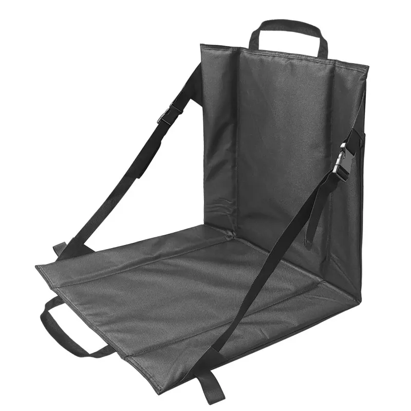 HOTB72A Portable Adjustable Straps Stadium Seat Cushion Folding With Backrest For Bleachers For Sports Events Black