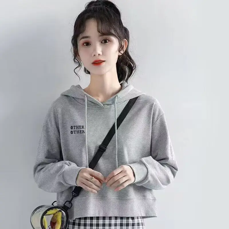 هوديس مقنعين امرأة كبيرة الحجم Y2K Polerones الجرونج عرق تمتد المراهقين الأبعاد التصحيح خياطة التباين الكاكي مترهل Ins